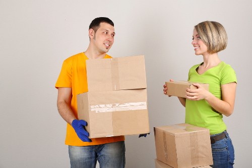 Organised packed boxes ready for transport in Colliers Wood