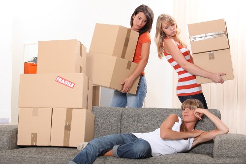 Packing materials and household items prepared for a move in Colliers Wood